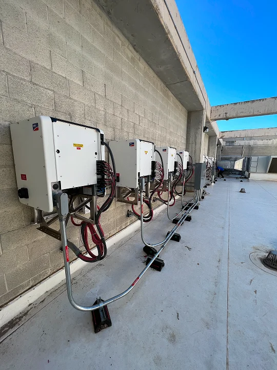 1,400 LG bifacial solar panels in close-packed rows with four-foot LAFD fire access corridors Chatsworth CA