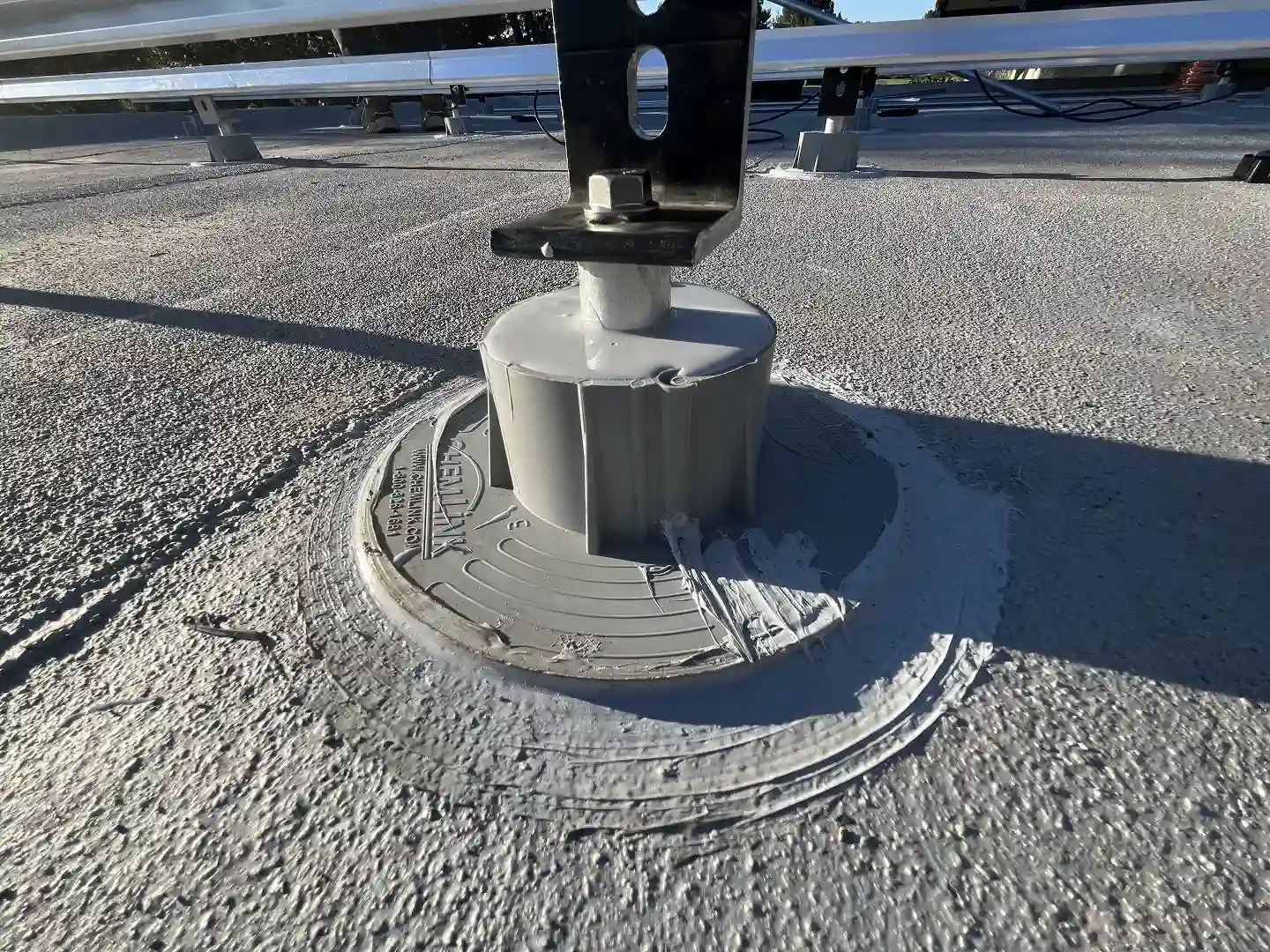 Quick Mount solar standoff flashing detail showing waterproofing, Westlake Village CA