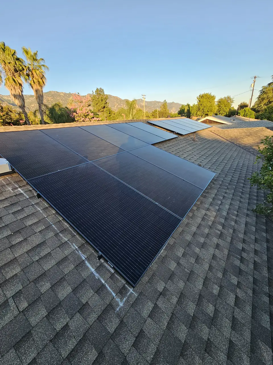solar panel array on a composition shingle roof in Altadena, CA