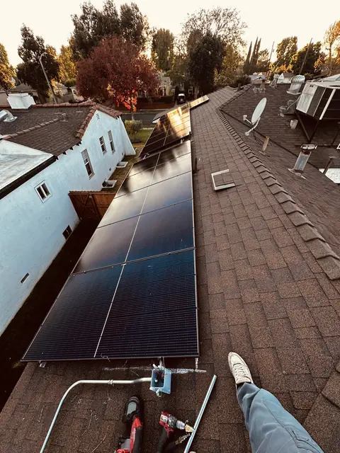 solar panel array on a composition shingle roof in Burbank, CA