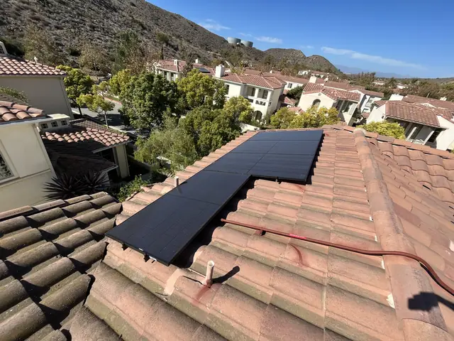 Solar panel mounting detail on a tile roof in Camarillo, CA
