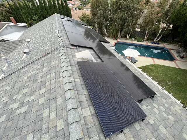 solar panel array on a composition shingle roof in Camarillo, CA