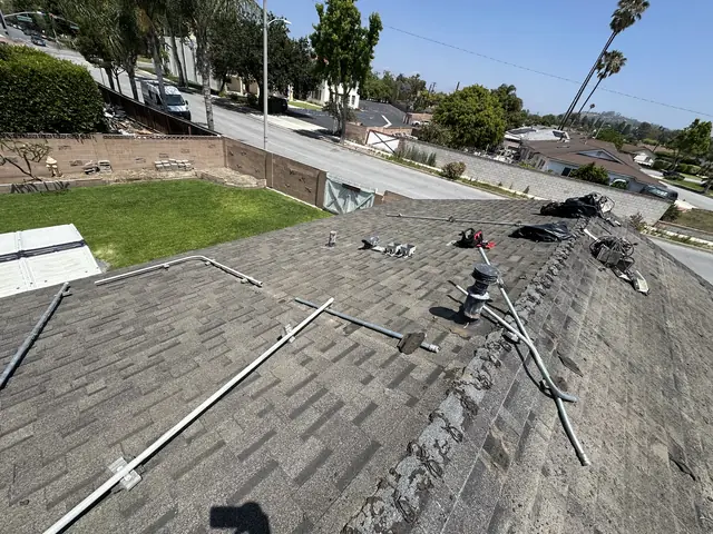 Solar panel mounting detail on a composition shingle roof in Camarillo, CA