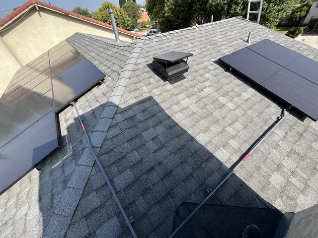 Finished rooftop solar panels on a Canoga Park home