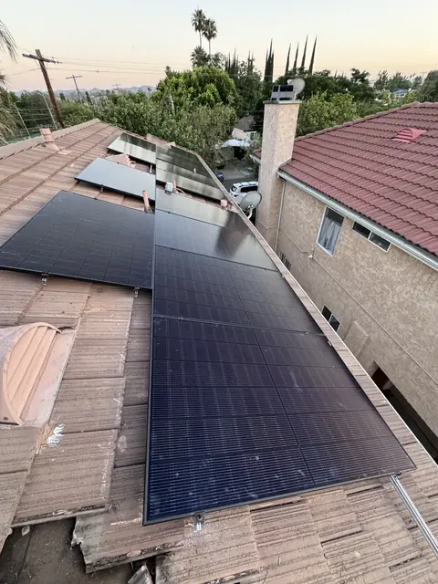 solar panel array on a composition shingle roof in Canoga Park, CA
