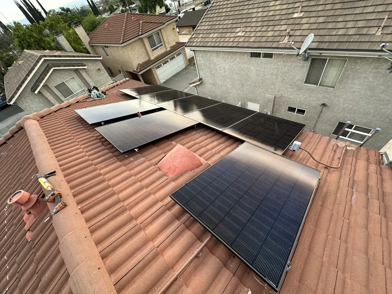 Finished rooftop solar panels on a Canoga Park home