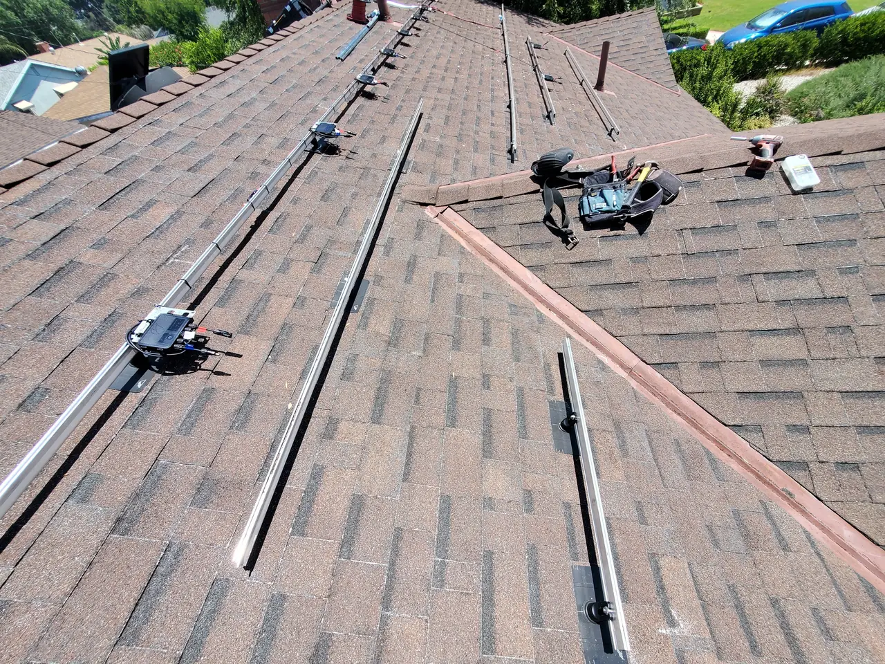 7.7 kW solar panel array on a composition shingle roof in Canoga Park, CA
