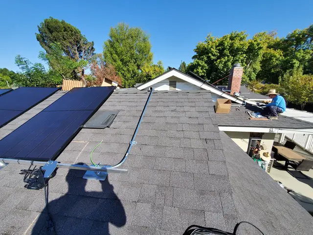solar panel array on a composition shingle roof in Canoga Park, CA