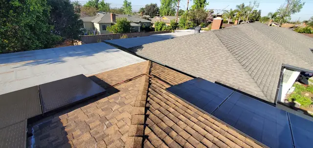 Finished rooftop solar panels on a Covina home