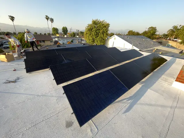 solar panel array on a flat roof in Covina, CA