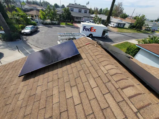solar panel array on a composition shingle roof in Covina, CA