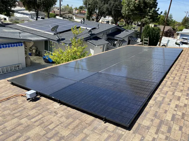 Finished rooftop solar panels on a Covina home