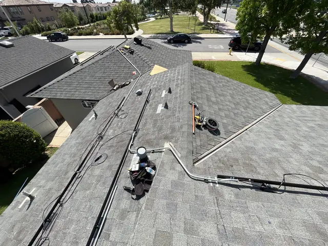 solar panel array on a composition shingle roof in Covina, CA