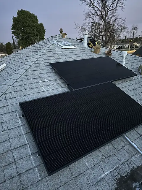 Finished rooftop solar panels on a Encino home