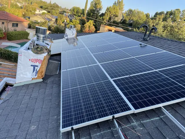 Finished rooftop solar panels on a Encino home