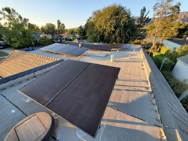 solar panel array on a flat roof in Glendale, CA