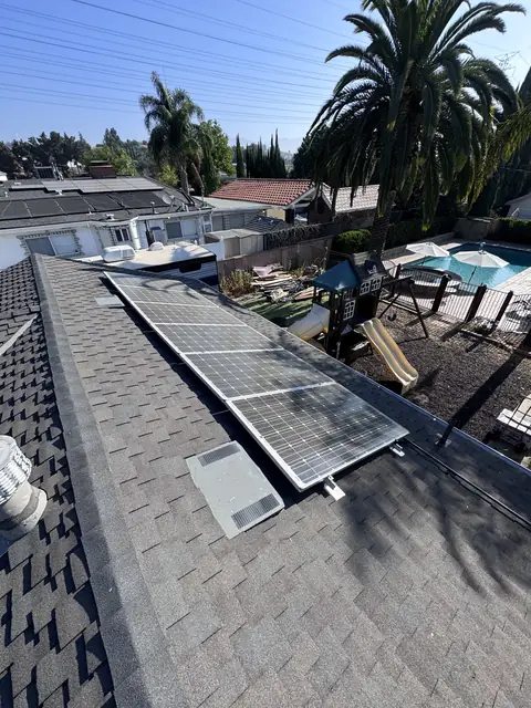 Solar panel mounting detail on a rooftop in Granada Hills, CA