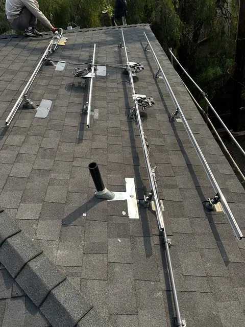 Solar panel mounting detail on a rooftop in Granada Hills, CA