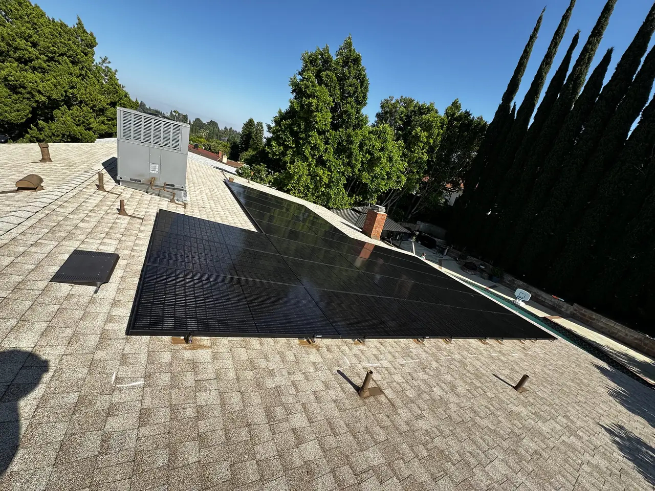 Completed solar array against the sky on a Granada Hills roof