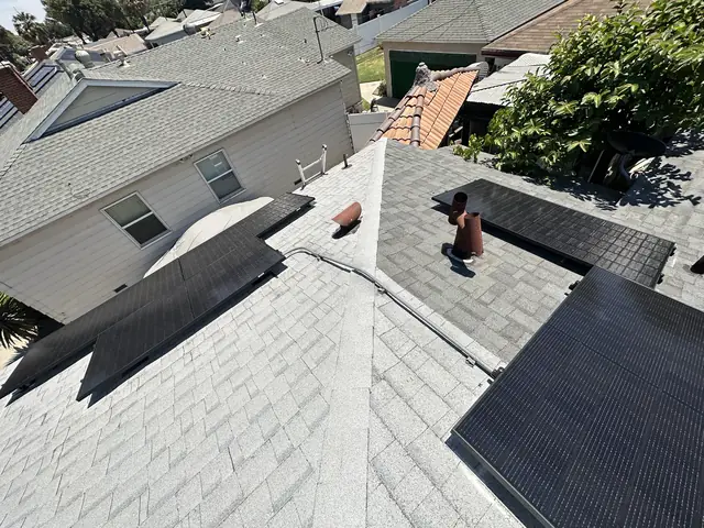 Finished rooftop solar panels on a Long Beach home