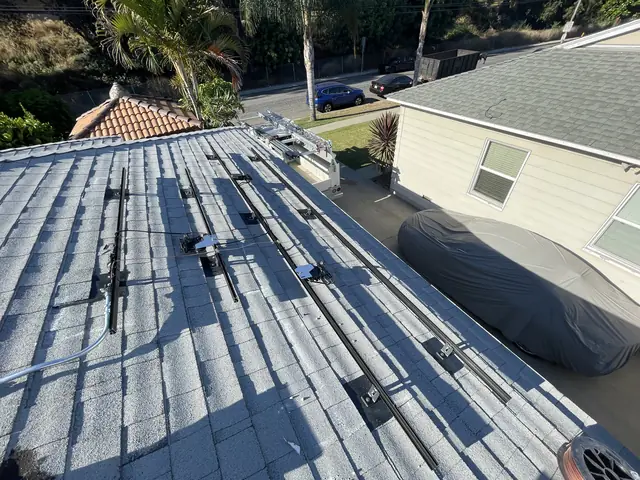 solar panel array on a composition shingle roof in Long Beach, CA