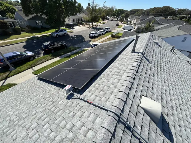 Finished rooftop solar panels on a Long Beach home