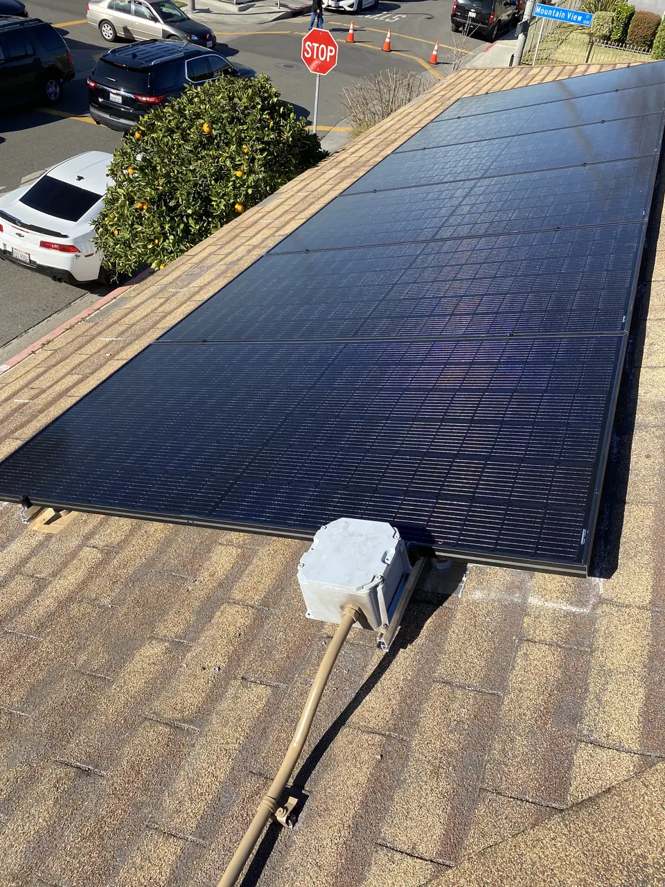 Finished rooftop solar panels on a Long Beach home