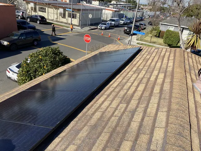 solar panel array on a tile roof in Long Beach, CA