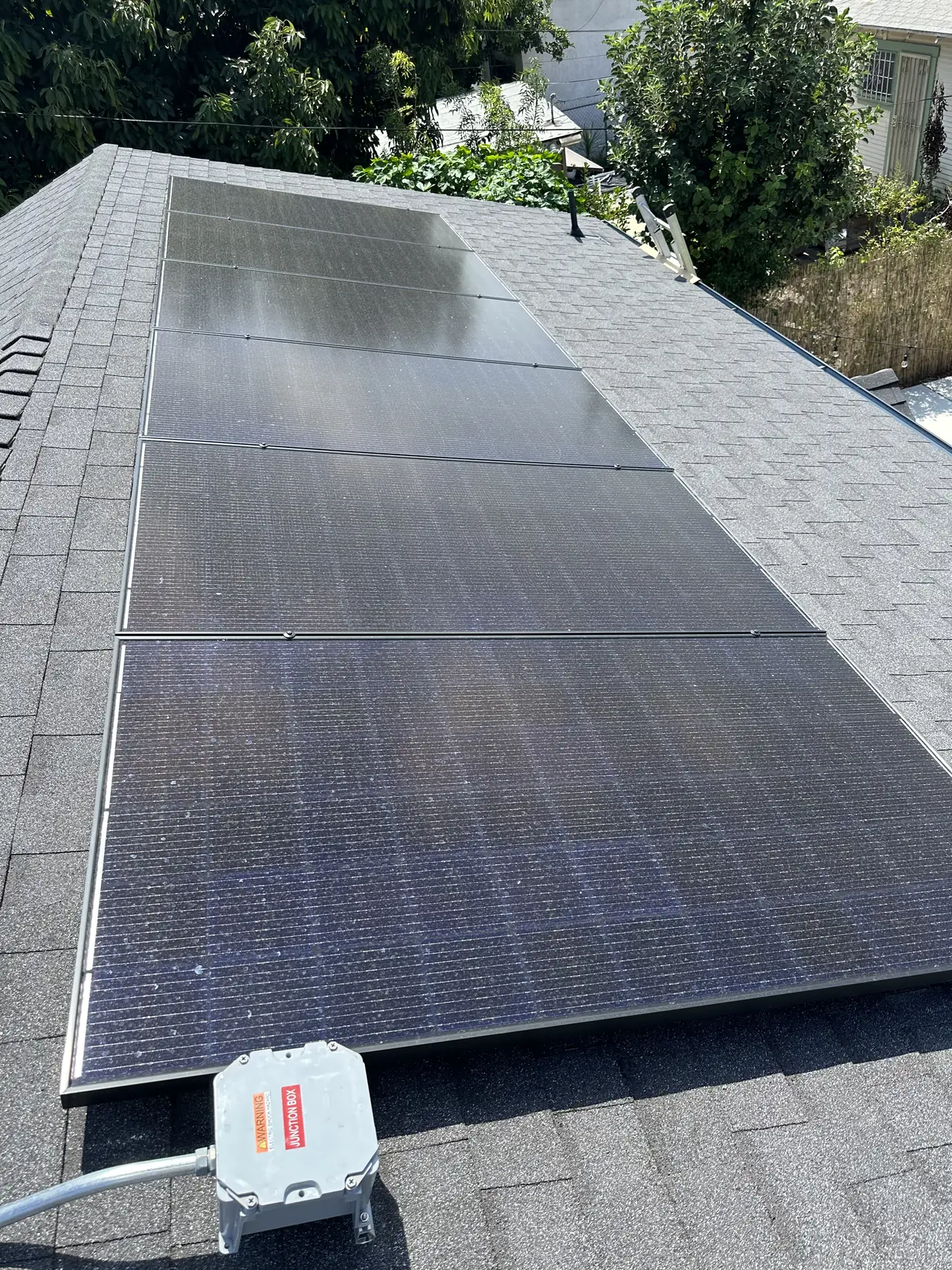 The finished array seen along the slope of the roof, West Adams, Los Angeles