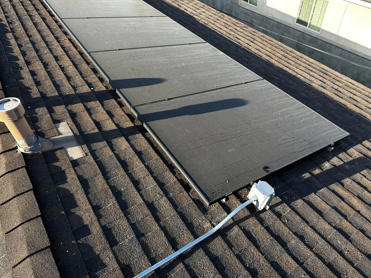 The array seen along the slope of the roof, El Sereno, Los Angeles