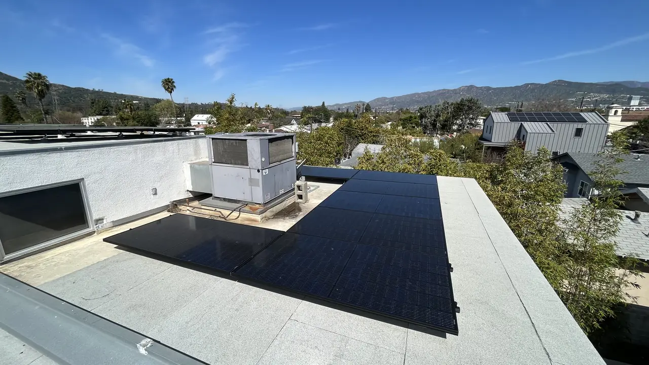 The completed flush-mounted array with the hills behind, Atwater Village, Los Angeles