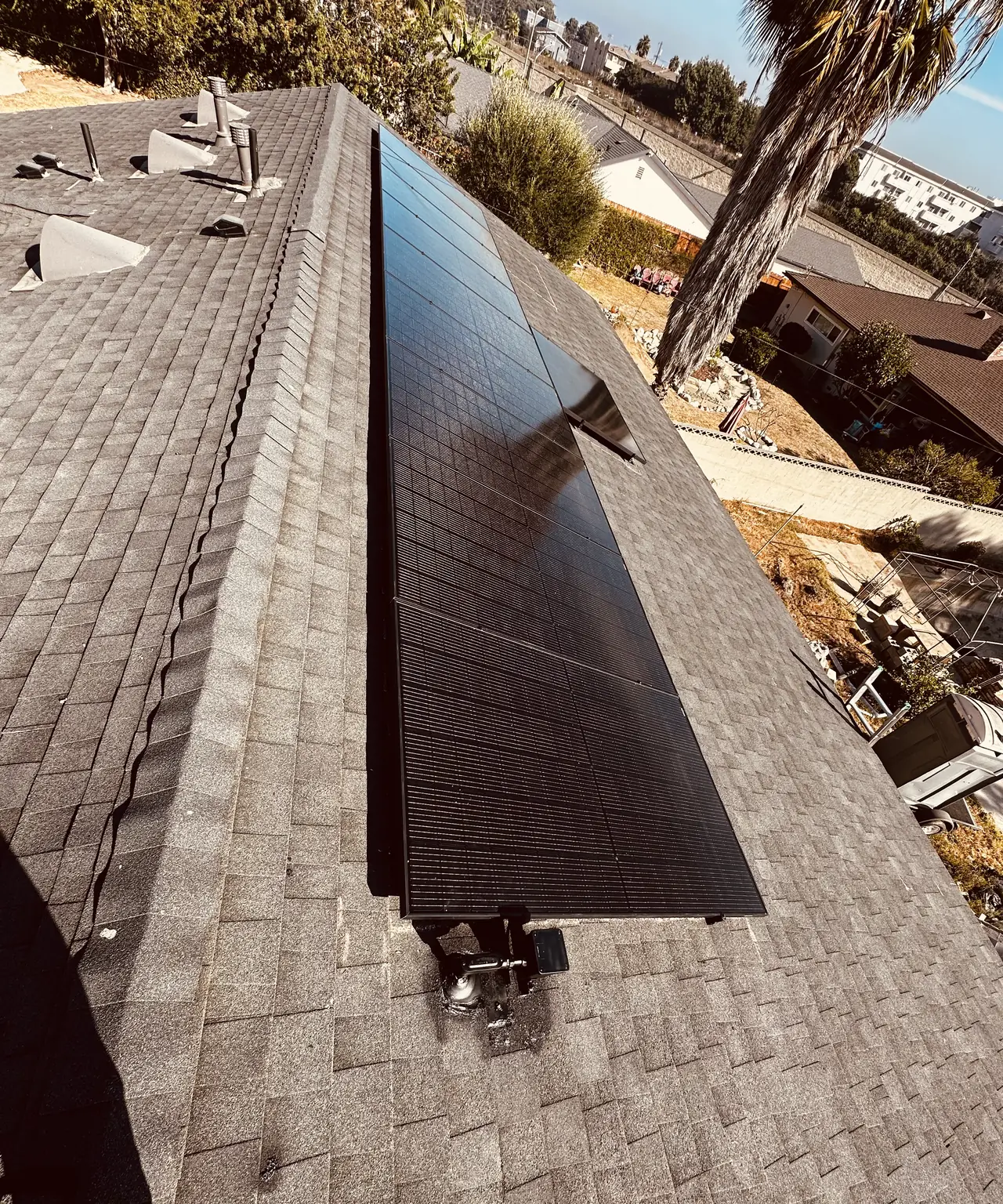 The array running along the ridge of the roof, South Los Angeles