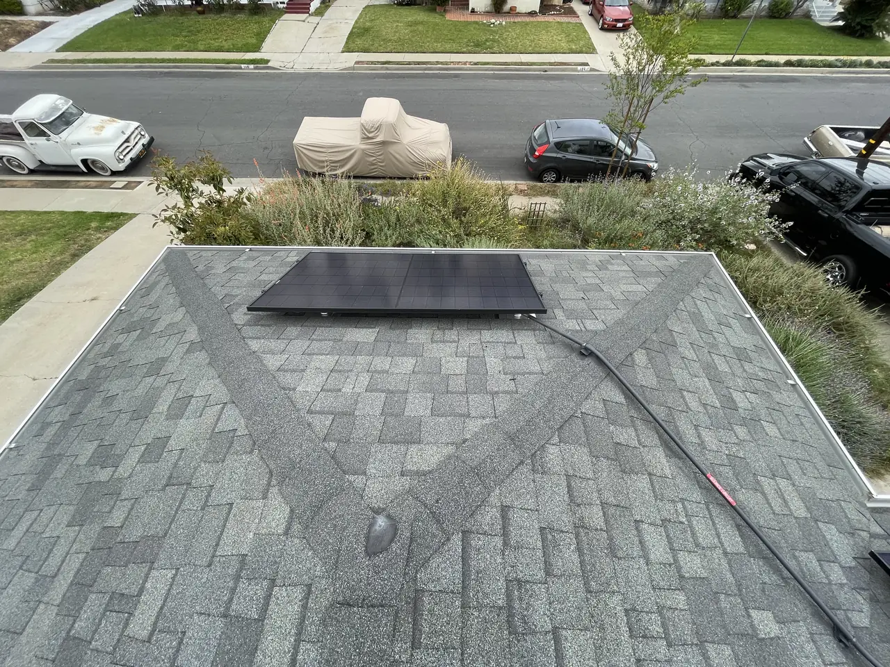 The array on the roof with the street beyond, East Los Angeles