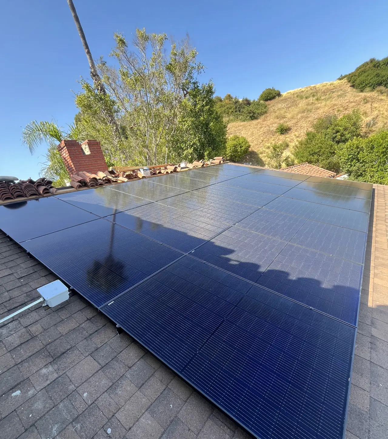 The finished array on the tile roof, Hollywood Hills, Los Angeles