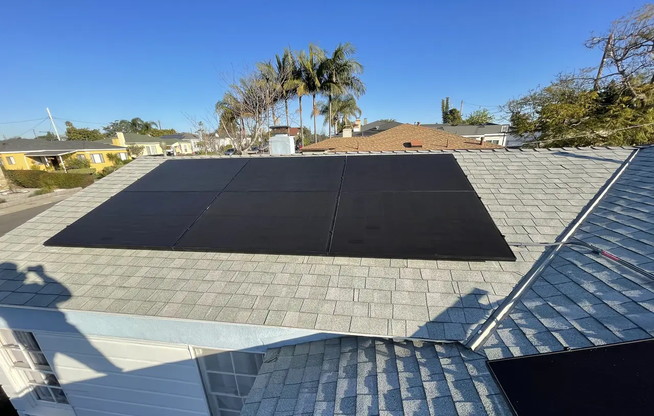 The finished array filling the roof slope, Westchester, Los Angeles