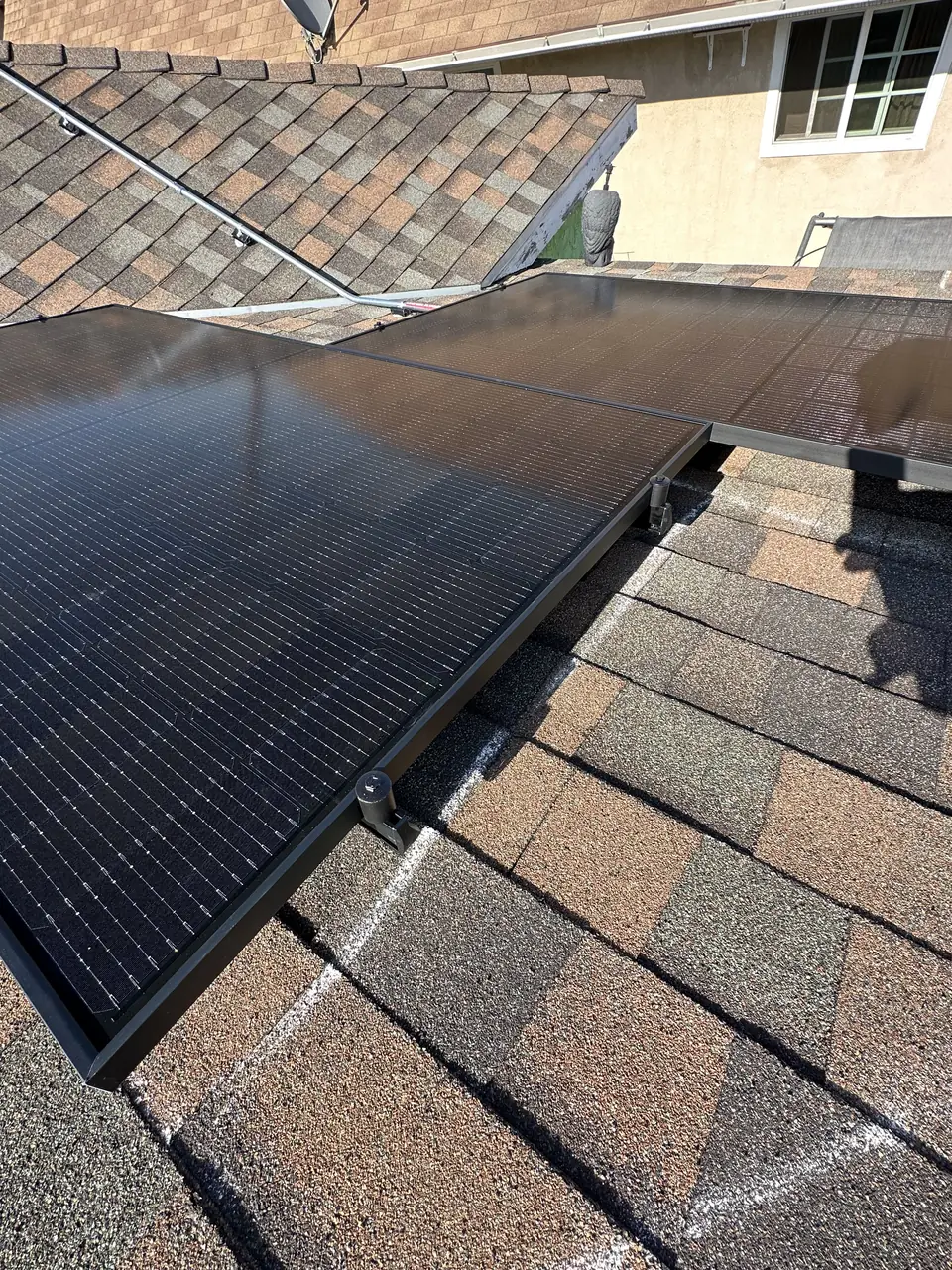 solar panel array on a composition shingle roof in Los Angeles, CA
