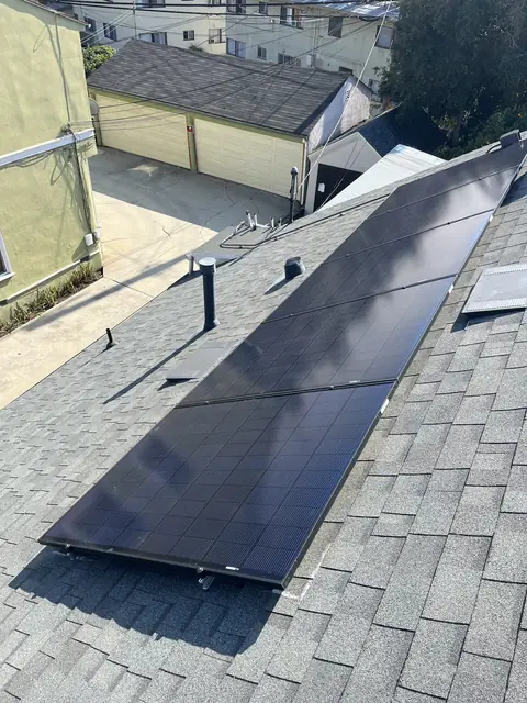 Finished rooftop solar panels on a Los Angeles home