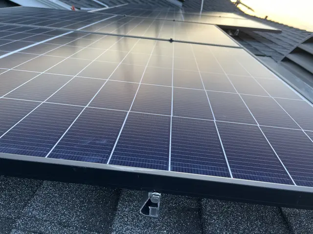 solar panel array on a composition shingle roof in Los Angeles, CA