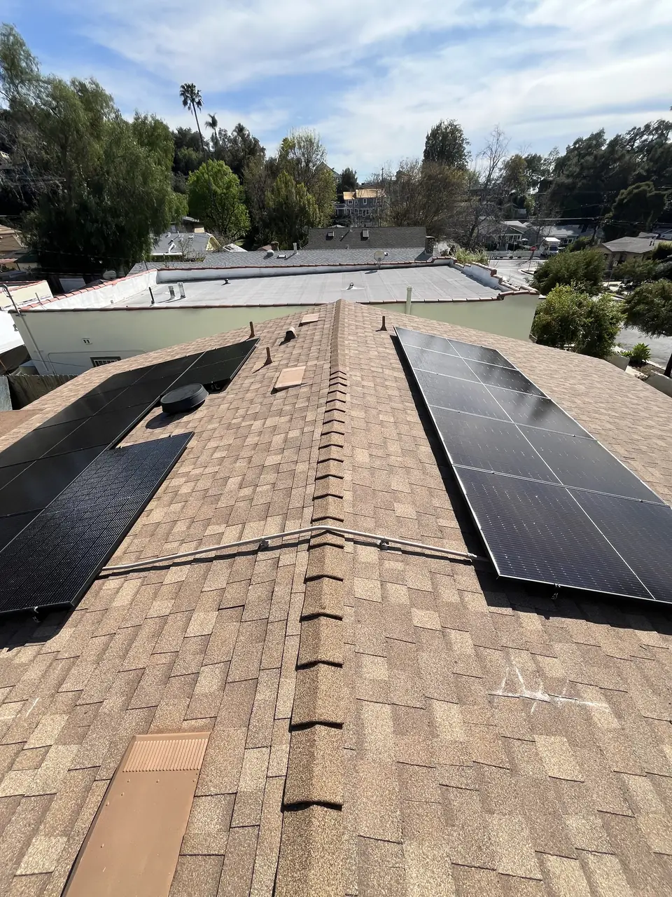 Finished rooftop solar panels on a Los Angeles home