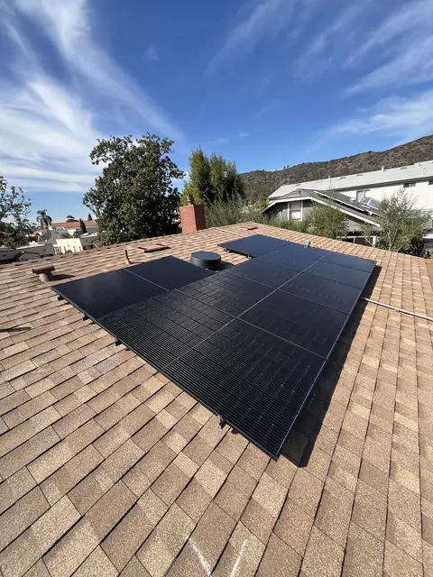 solar panel array on a composition shingle roof in Los Angeles, CA