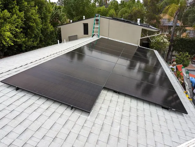 solar panel array on a composition shingle roof in Los Angeles, CA