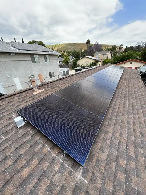 Finished rooftop solar panels on a Los Angeles home