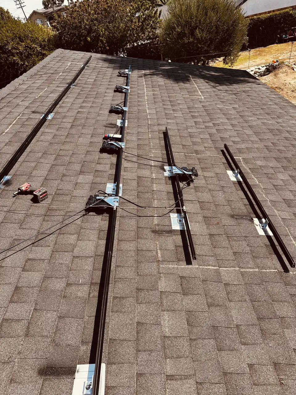 solar panel array on a composition shingle roof in Los Angeles, CA