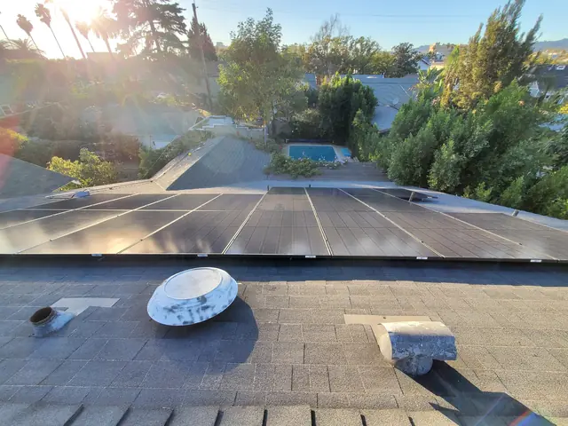 Finished rooftop solar panels on a Los Angeles home