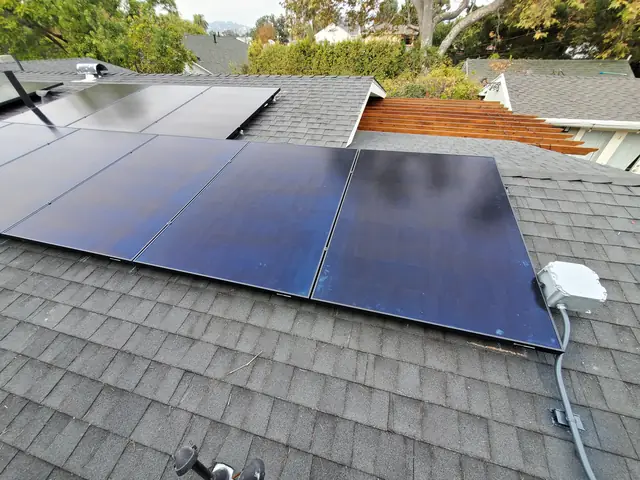 solar panel array on a composition shingle roof in Los Angeles, CA
