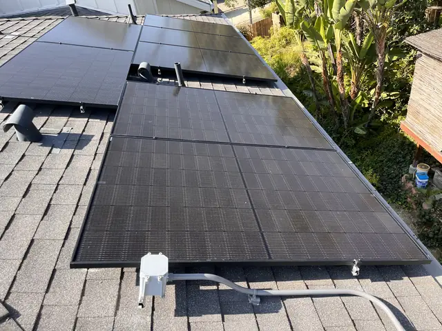 solar panel array on a composition shingle roof in Los Angeles, CA