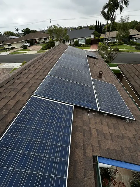 solar panel array on a composition shingle roof in Los Angeles, CA