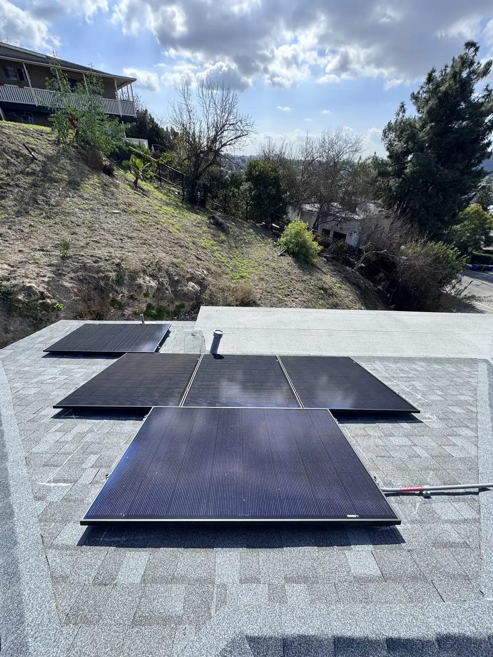Finished rooftop solar panels on a Los Angeles home