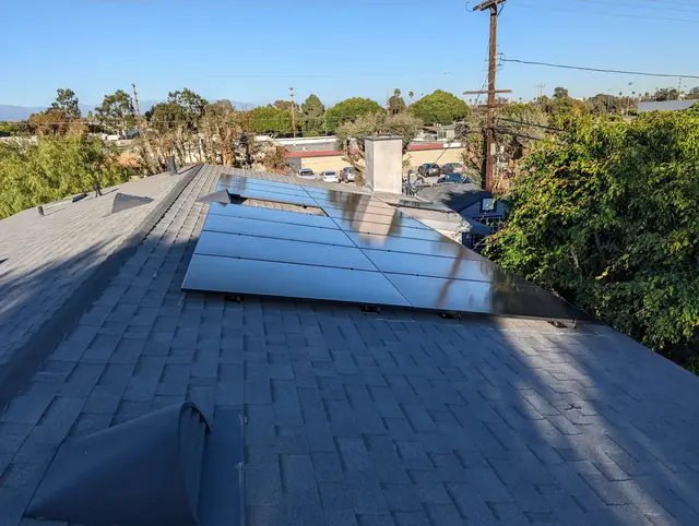 Finished rooftop solar panels on a Los Angeles home