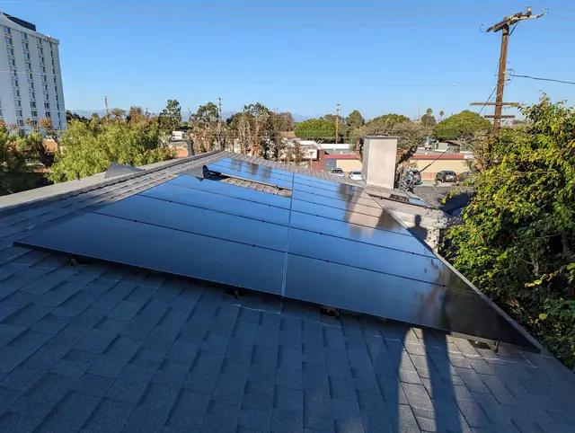 6.4 kW solar panel array on a composition shingle roof in Los Angeles, CA
